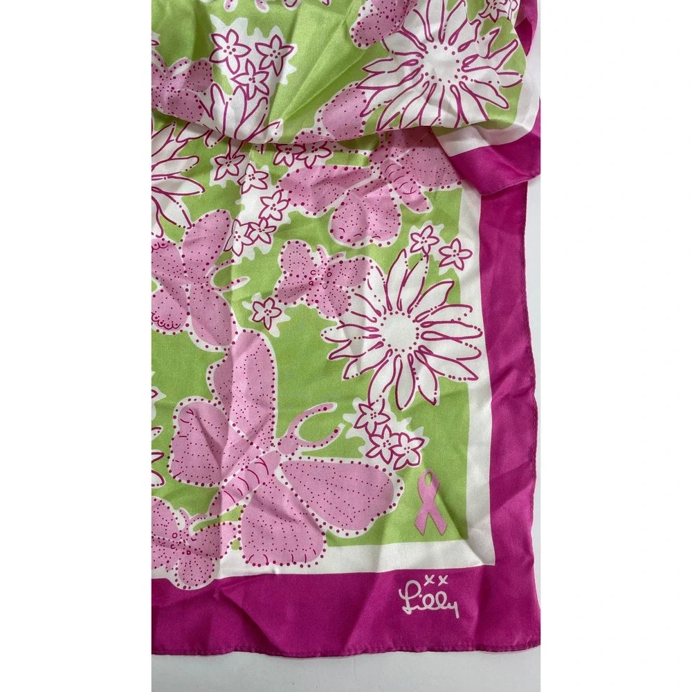 Lilly Pulitzer Scarf Ford Breast Cancer Awareness Pink Floral Silk Butterfly